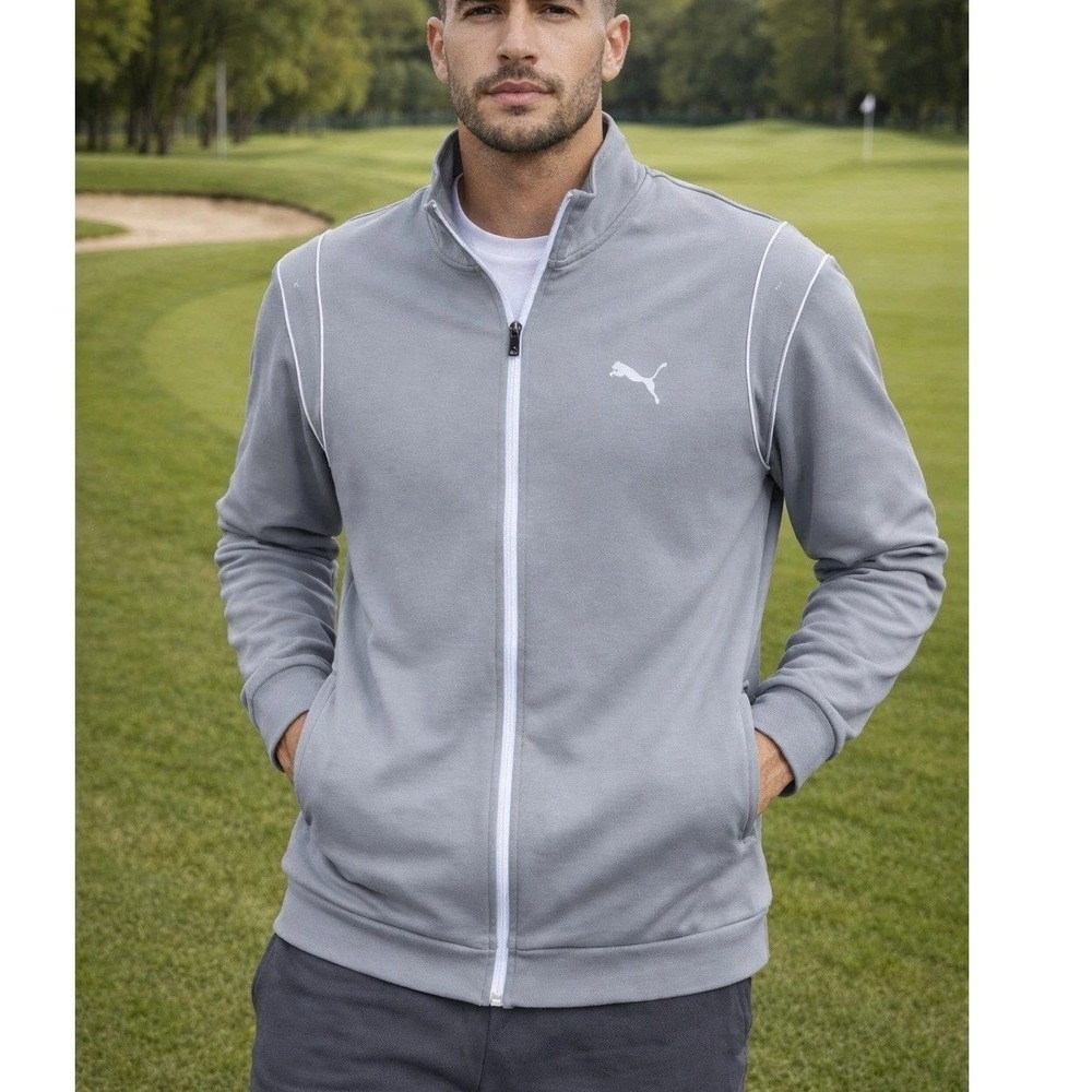 Puma Mens Full Zip Track Jacket Grey White Piping XXL Athleisure